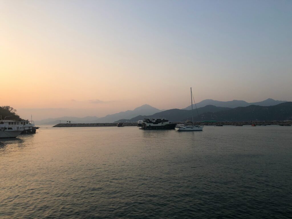 長州島の港の夕日